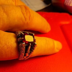 Men's Silver Dragon Ring with Red Gem